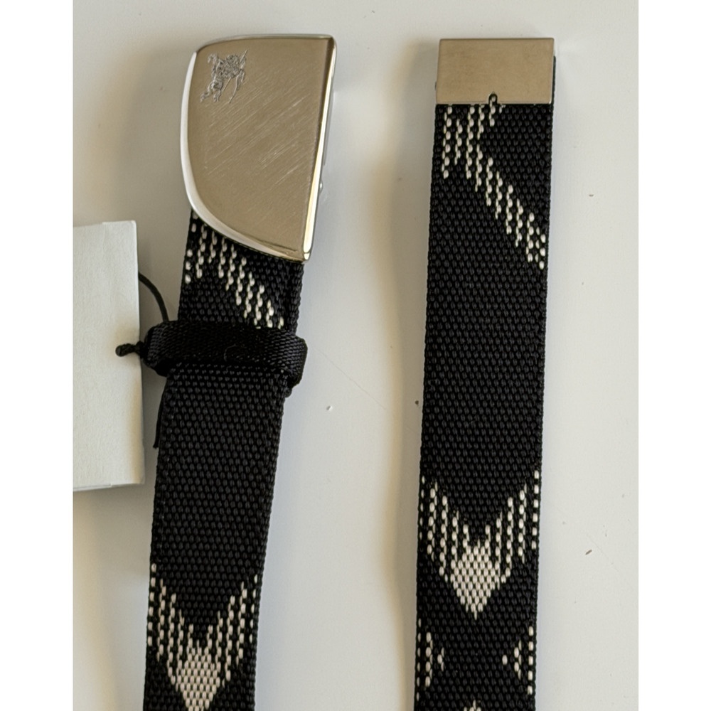 Burberry Silver Metal Buckle Shield Webbing Black Belt 90/36 8087708 IT NWT $490 - Picture 8 of 14